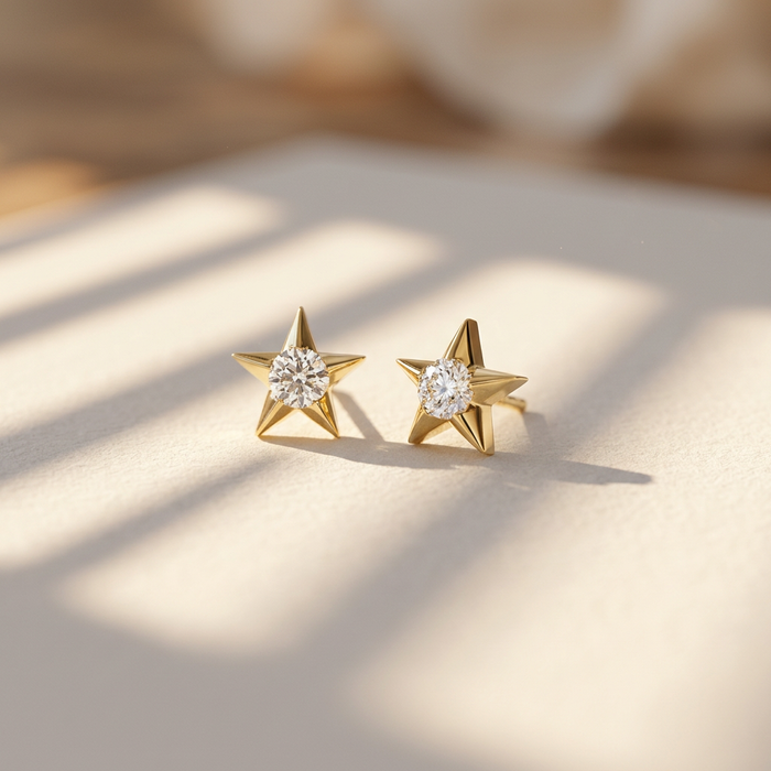 10k Yellow Gold Canadian Diamond Star Stud Earrings | Small | 0.12ct | Whistler Keepsake