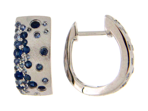 14k White Gold Blue Sapphire Huggie Earrings