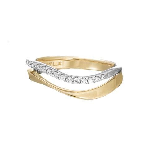 14k Two Tone Diamond Double Wave Stacker Ring