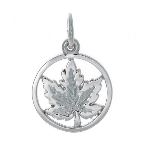 Sterling Silver Maple Leaf in Circle Charm