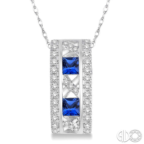14k White Gold Diamond and Sapphire Pendant