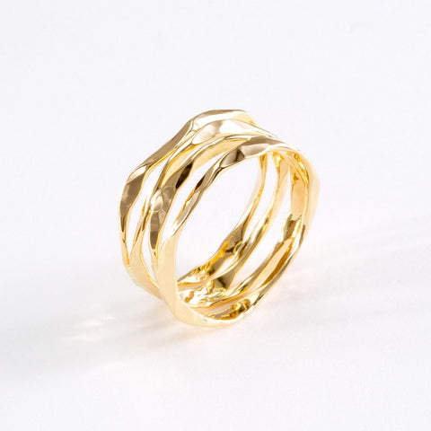 14k Gold Hand Hammered 4 Layer Split Ring