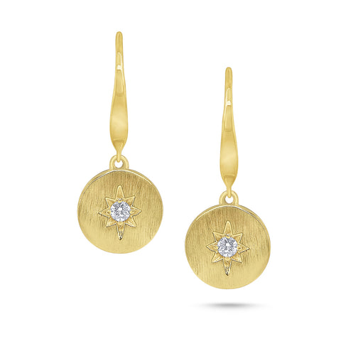 14k yellow gold diamond starburst earrings