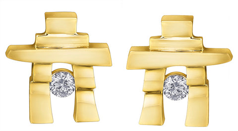 14k Gold Inukshuk Stud Earrings with Canadian Diamonds