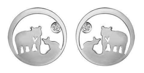 14k White Gold Diamond Jeanie Bear Stud Earrings