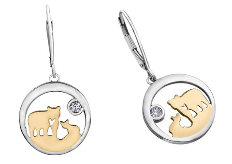 14k Two-Tone Diamond Jeanie Bear Leverback Earrings