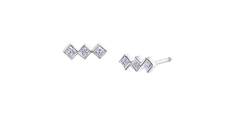 10k Canadian Diamond 3 Across Bar Stud Earrings