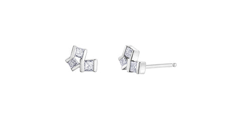 10k Canadian Diamond Princess Cut Cluster Stud Earrings