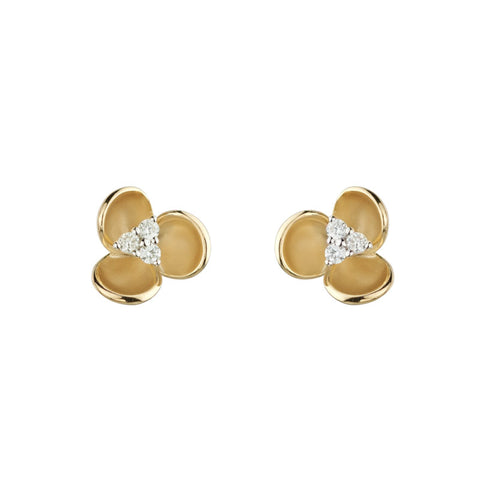 14k Gold Diamond Orchid Stud Earrings