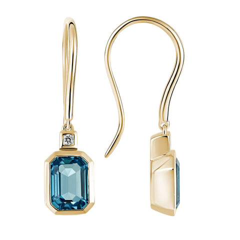 14k Gold London Blue Topaz Drop Shepherd Earrings