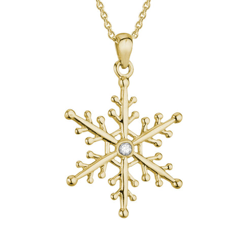 14k Gold Diamond Snowflake Pendant