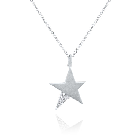 14k White Gold Diamond Star Necklace