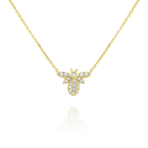 14k yellow gold diamond bumble bee necklace
