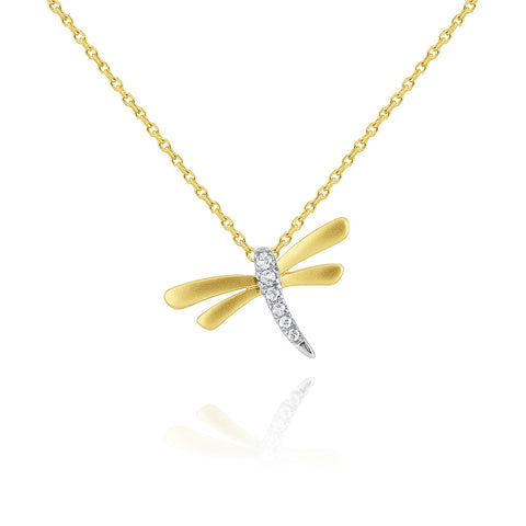 14k Yellow Gold Diamond Dragonfly Necklace