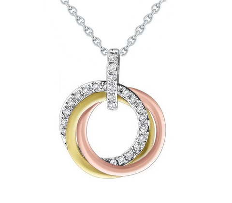 14k Tri-Colour Gold and Diamond Rolling Pendant