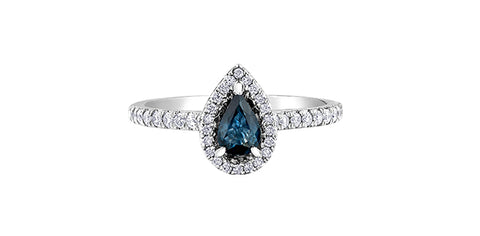 10k Sapphire and Diamond Halo Pear Shape Ring