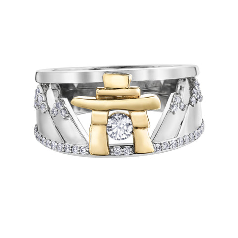 14k Gold Inukshuk Mountain Ring with Canadian Diamonds