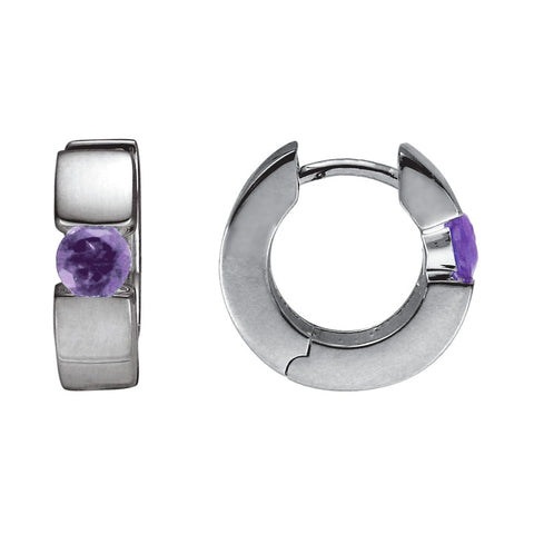 Sterling Silver Amethyst Huggie Earrings