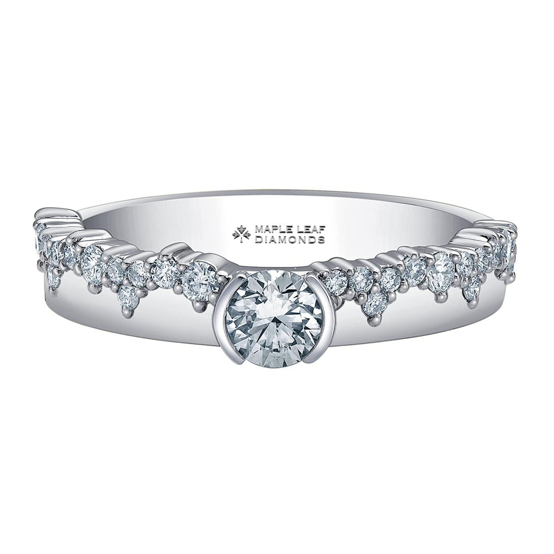 14k white gold Canadian diamond Whistler Mountain snowfall engagement ring