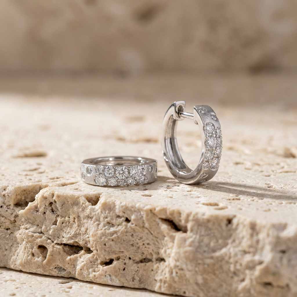 14k White Gold Diamond Snowfall Huggie Earrings | Luxury Anniversary Gift