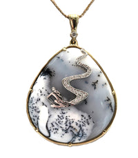 14k White Gold Canadian Diamond Whistler Skier Pendant | Dendritic Agate | Keir Original Design