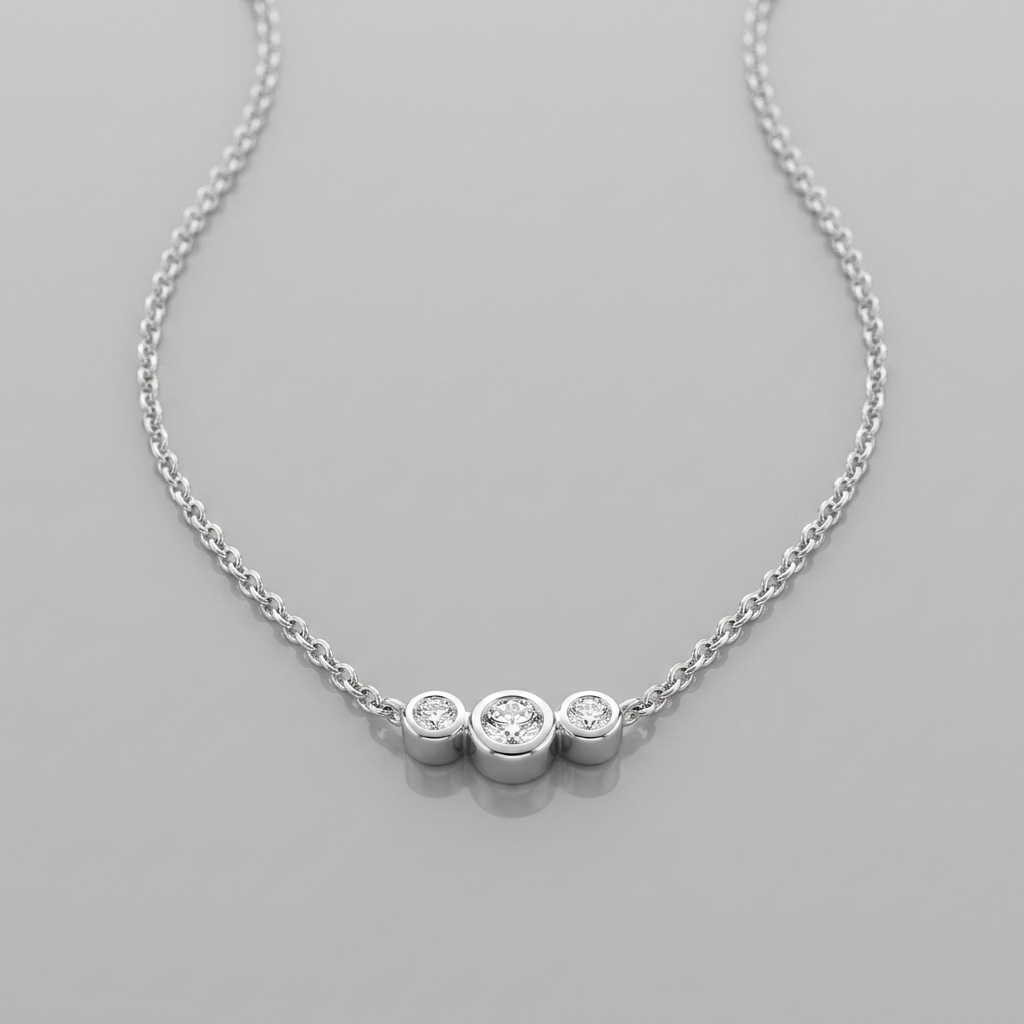 14k White Gold Diamond Three Across Pendant | 0.05ct | Whistler Keepsake