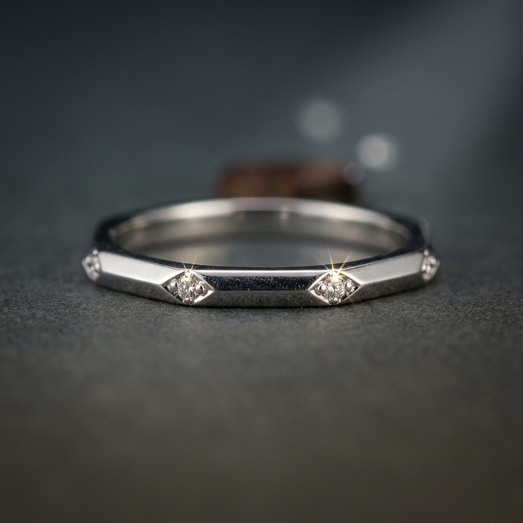 10k White Gold Diamond Octagon Stacker Ring | 0.02ct | Whistler Keepsake