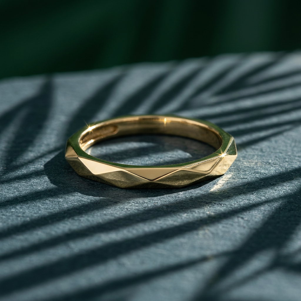 10k Yellow Gold Diamond Cut Geometric Comfort Fit Stacker Ring | Whistler Keepsake