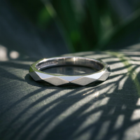 10k White Gold Diamond Cut Geometric Comfort Fit Stacker Ring | Whistler Keepsake