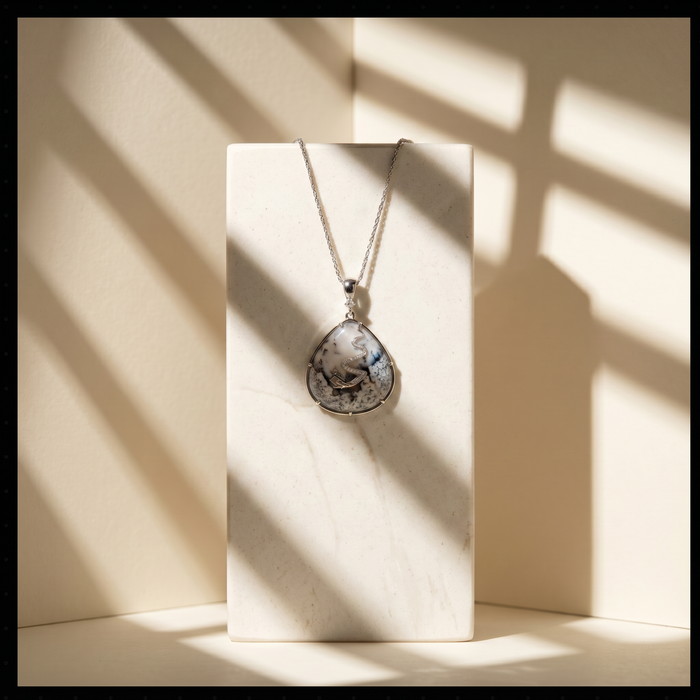 14k White Gold Canadian Diamond Whistler Skier Pendant | Dendritic Agate | Keir Original Design