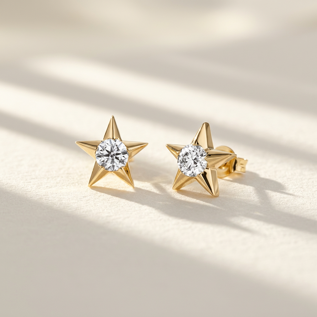 10k Yellow Gold Canadian Diamond Star Stud Earrings | Large | 0.28ct | Whistler Keepsake