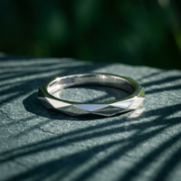 10k White Gold Diamond Cut Geometric Comfort Fit Stacker Ring | Whistler Keepsake