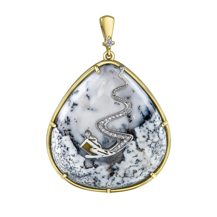 14k Yellow Gold Canadian Diamond Whistler Skier Pendant