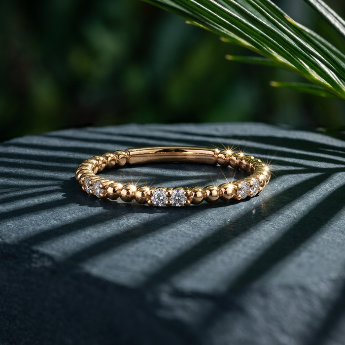 10k Rose Gold Diamond Antique Beaded Stacker Ring | 0.20ct | Whistler Keepsake