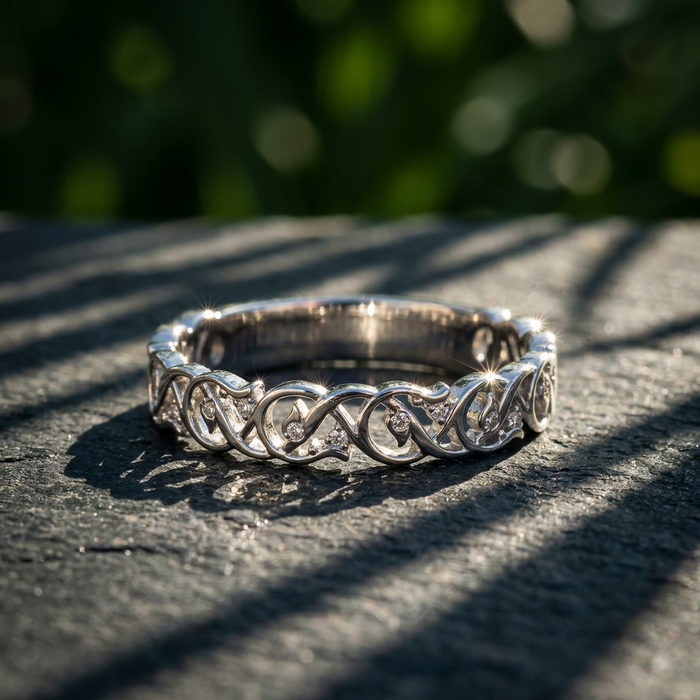 10k White Gold Diamond Celtic Oval Stacker Ring | Small | Whistler Keepsake
