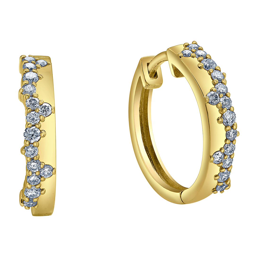 14k Yellow Gold Canadian Diamond Whistler Mountain Snowfall Huggie Earrings | 0.51ct