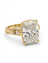 14k Yellow Gold 5.09ct Lab-Grown Elongated Cushion Diamond Ring | VVS-VS
