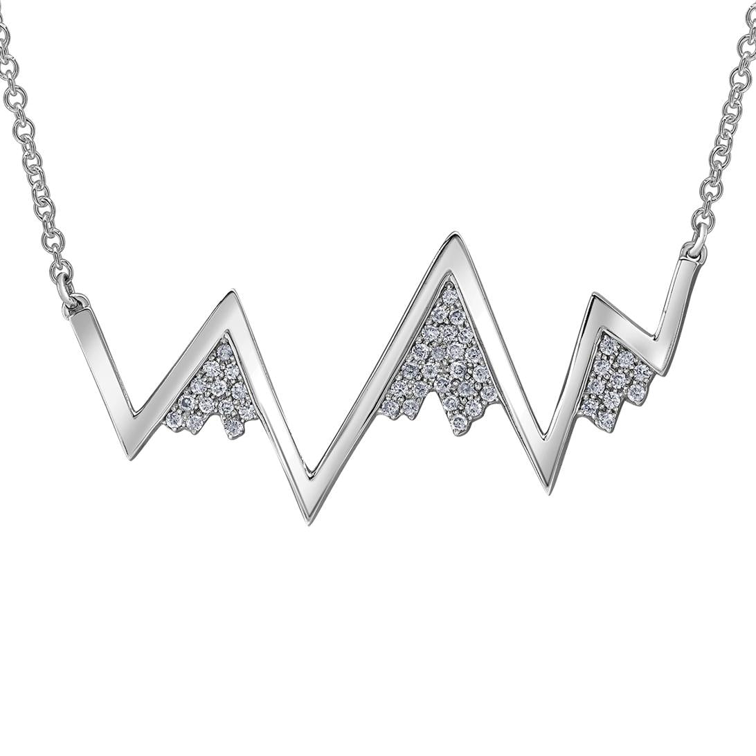 14k White Gold Canadian Diamond Snow-Capped Mountain Pendant | 0.15ct