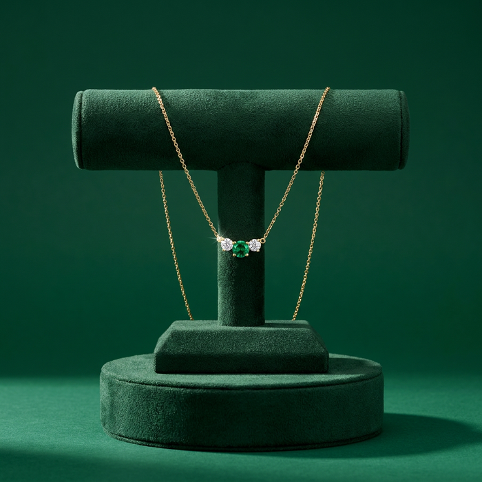 14k Yellow Gold Emerald & Canadian Diamond Three Across Pendant | Whistler Keepsake