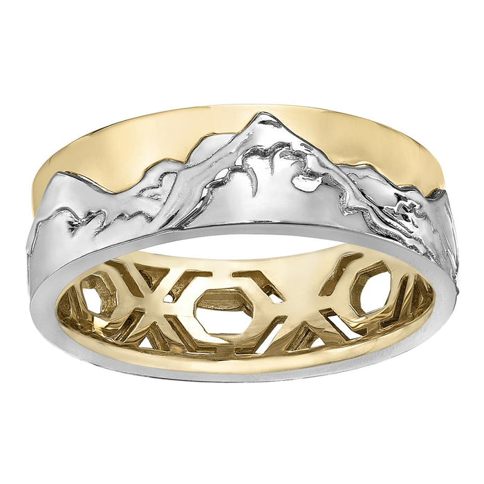 14k Yellow & White Gold Canadian Diamond Whistler Mountain Scene Wedding Band