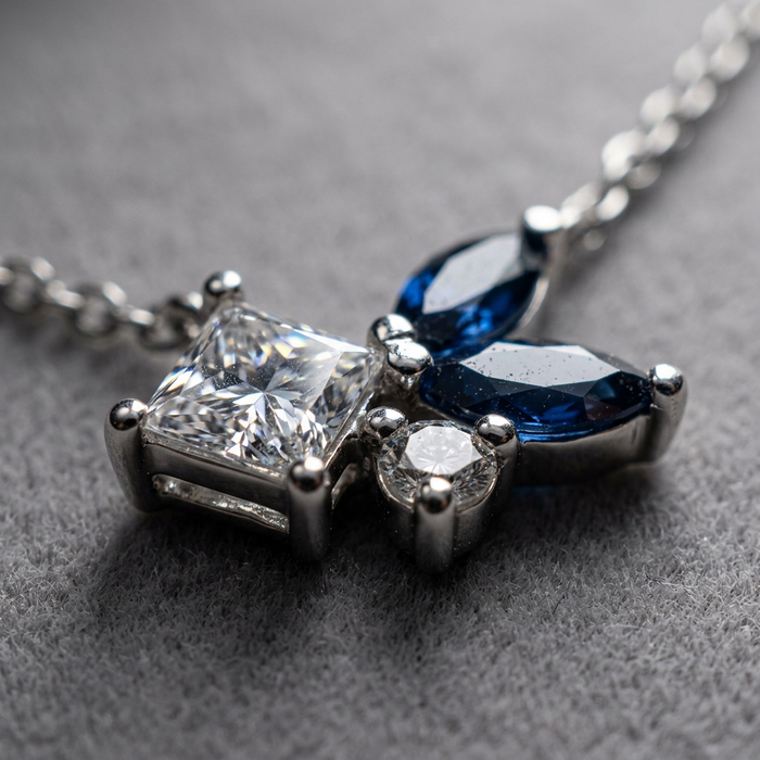 14k White Gold Blue Sapphire & Canadian Diamond Shooting Star Pendant | Whistler Keepsake