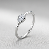 10k White Gold Pear Shape Diamond Bezel Stacker Ring | 0.10ct | Whistler Keepsake