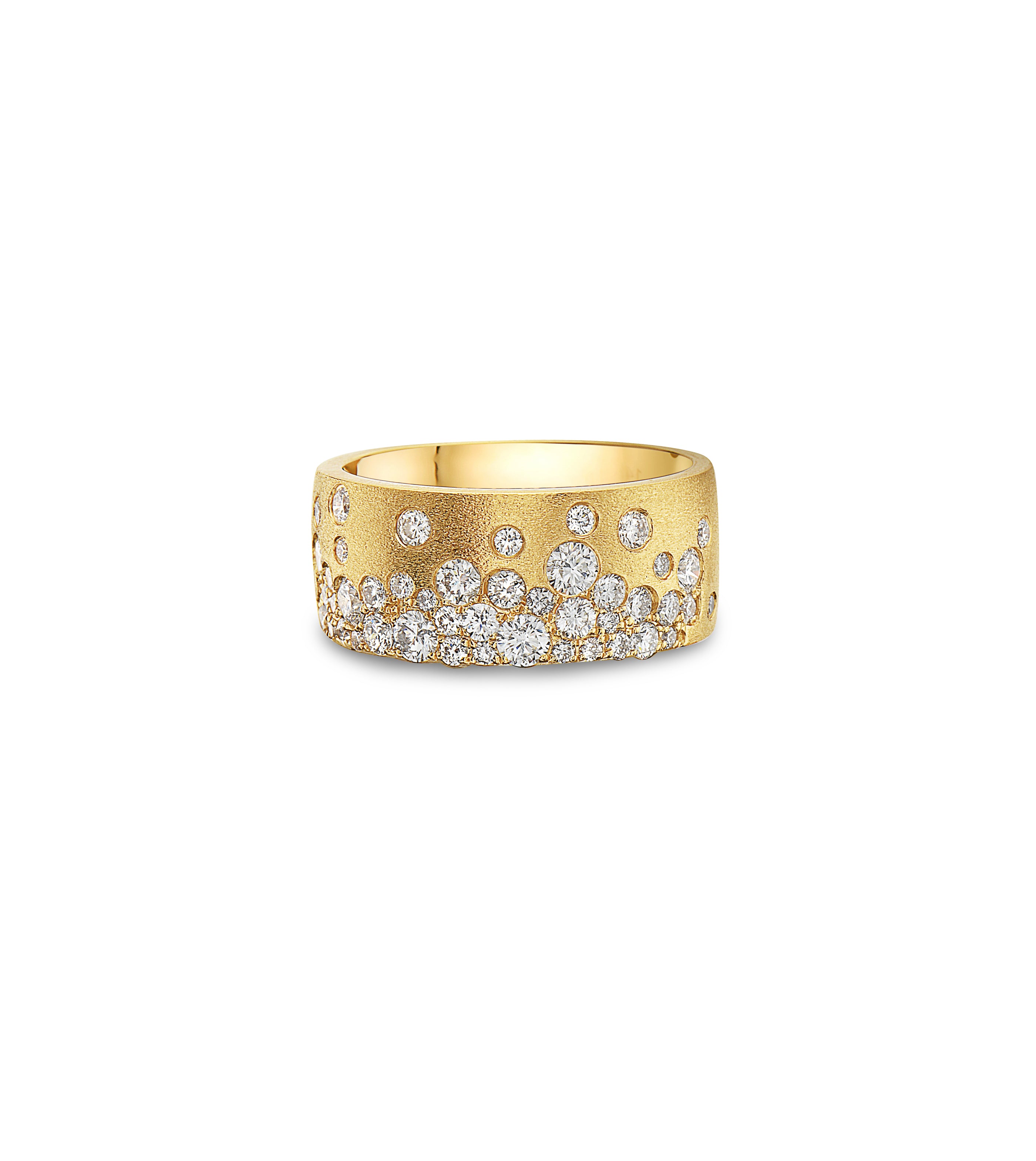 14K Yellow Gold Diamond Snowfall Stacker Ring | Luxury Anniversary Statement Band