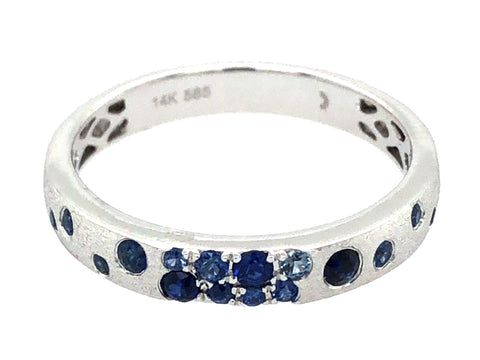 14k White Gold Blue Sapphire Snowfall Stacker Ring