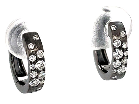 14k Black Gold Diamond Huggie Earrings