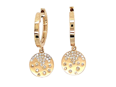 14k Yellow Gold DIamond Disc Huggie Earrings