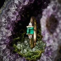 14k Yellow Gold Emerald and Diamond Stacker Ring | May Birthstone Gift