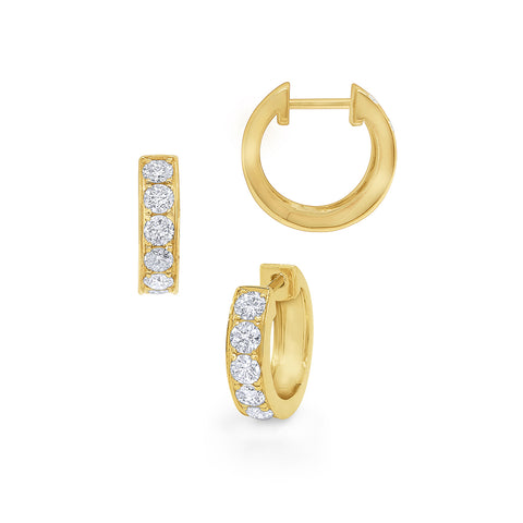14k Yellow Gold Diamond Huggie Earrings