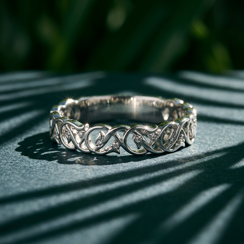 10k White Gold Diamond Celtic Oval Stacker Ring | Small | Whistler Keepsake
