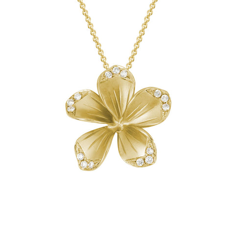 14k Yellow Gold Diamond Orchid Pendant